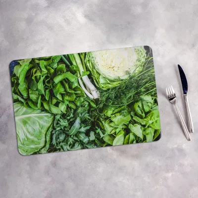 Produktbild von Tischset 4x45x30 cm + 10fi cm Platzset Tischmatte Platzmatte Untersetzer - grünes Gemüse und Kräuter
