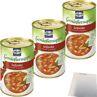 Produktbild von Keunecke Genießersuppe Soljanka 3er Pack (3x400ml Dose) + usy Block
