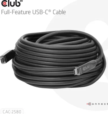 Produktbild von CLUB3D 15M Full-Feature USB-C® Cable / 49.21ft 8K60Hz 10Gbps 60W, 15 m, USB C, USB C, 10 Gbit/s, Schwarz
