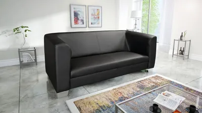 Produktbild von Edles Loungesofa Chicago 3 Sitzer in Kunstleder Schwarz Couch Polstersofa Sofa
