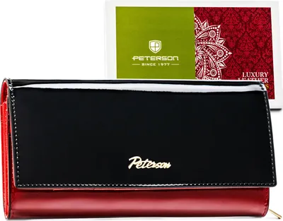 Image de Peterson | Porte-monnaie spacieux en cuir pour femme, avec RFID, en noir et rouge, 18.5x10 cm