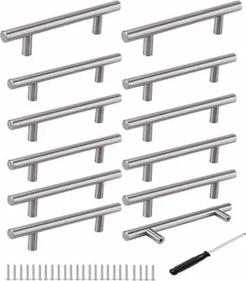 Produktbild von 12 Stück Schrankgriffe Silber, Möbelgriffe 128mm Silberne T Stangengriff aus Gebürstetem Edelstahl Türgriffe Schrank Schubladengriffe Küchengriffe