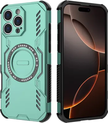 Image de Coque magnétique pour iPhone 16 Pro Max, bumper hybride PC et TPU, aérations pour la dissipation de la chaleur Coque verte