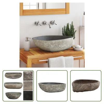 Produktbild von The Living Store Waschbecken Flussstein Oval (45-53)x(34-41) cm