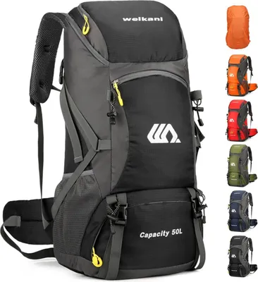 Produktbild von jianyana Wanderrucksack 50L Trekkingrucksack Regenhülle Reiserucksack Wasserdichter Campingrucksack für Wandern Camping Bergsteigen Reisen Sport