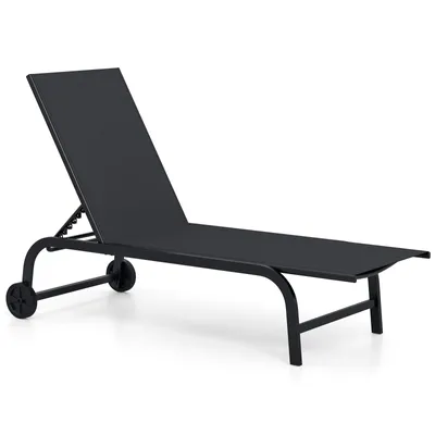 Produktbild von COSTWAY Sonnenliege, Gartenliege mit 6-Fach verstellbarer Rückenlehne, Rollen & schnelltrocknendem Stoff, Rollliege bis 150kg, Liegestuhl Schwarz