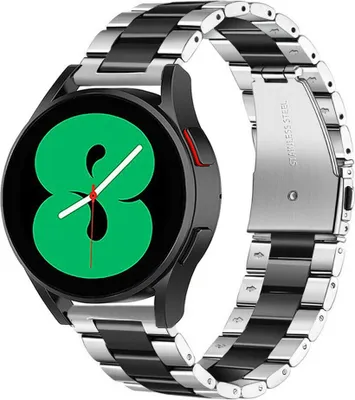 Produktbild von Strap-it Stahlarmband - Kompatibel mit Samsung Galaxy Watch 5 Armband 40mm Ersatzarmband Edelstahl - Faltschließe - Hochwertiges Material - für Smartwatch 20mm Armband Silber / Schwarz