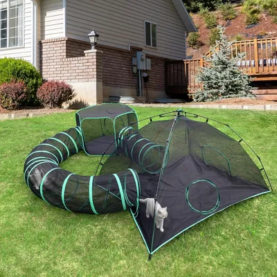 Imagen del producto de Refugio para gatos 4 en 1: jaula para gatos, tiendas para gatos, plegable, transportable, con 1 tienda tipo cúpula