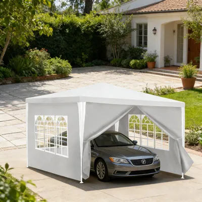 Immagine prodotto di Tenda da giardino Peviasot, modello Partyzelt, 3x3 metri, con finestre e pareti laterali, gazebo impermeabile per feste all'aperto, colore bianco