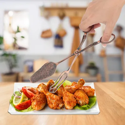 Image de Pince à pain élégante en alliage de zinc, style rétro, pour la cuisine et la pâtisserieBronze rouge