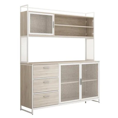 Produktbild von Buffetschrank mit Arbeitsplat, Küchenschrank mit 3 Schubladen und 3 Türen,  Hochschrank, Küchenbuffet, für Küchen und Wohnzimmer, 150 × 40 × 174 cm