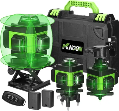 Obrázek produktu pro Křížová laserová vodováha 4x360° 16 čar-samonivelační laserová čára, 2 baterie, nástěnný držák, dálkové ovládání, úložný box