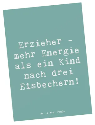 Produktbild von Mr. & Mrs. Panda Postkarte Spruch Erzieher Energie - Meeresbrise - Geschenk, einzelkarte, Engagement, Beruf, Geschenke für Berufstätige, Krippe, Lernen, personalisierte