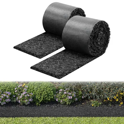 Image de Tapis de paillage en caoutchouc VEVOR, 2 rouleaux de 356 x 14 cm, tapis anti-mauvaises herbes d'une épaisseur de 1,3 cm, géotextile pour jardin, tissu anti-mauvaises herbes, tapis de protection contre les mauvaises herbes, bordure de jardin, tapis de bordure, tapis pour allées et aménagements paysagers