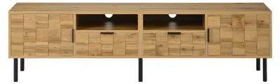Productafbeelding van TV-meubel met natuurlijke houtlook, design met ruitmotief, 2 deuren, 2 lades, 160 cm
