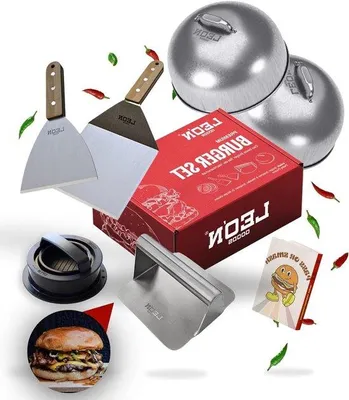 Zdjęcie produktu dla Zestaw 4-częściowych foremek do hamburgerów ze stali nierdzewnej i drewna