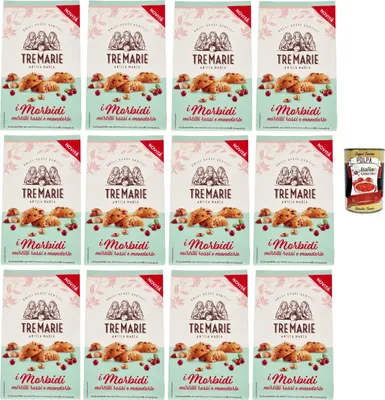 Produktbild von Tre marie i morbidi, biscotti con mirtilli rossi e mandorle, rote Beere und Mandel biscuits Kekse 12x 300 g + Italian Gourmet polpa 400g