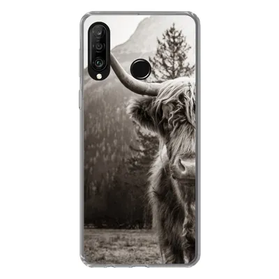 Produktbild von MuchoWow® Handyhülle Schutzhülle Hülle für Huawei P30 Lite Scottish Highlander - Stier - Schwarz - Weiß Silikon Softcase Handy Hülle - Handyhülle