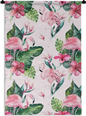 Produktbild von MuchoWow® Wandteppich Wandbehang Muster - Flamingo - Rosa 60x90 cm Tapisserie Dekoration Wandtuch - Foto-Teppich - Abwaschbar