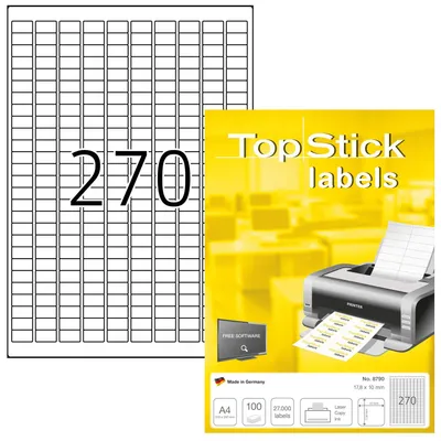 Immagine prodotto di TopStick 8790, etichette universali, 1000 fogli, 17,8 x 10 mm, 270 etichette per foglio A4, confezione da 2
