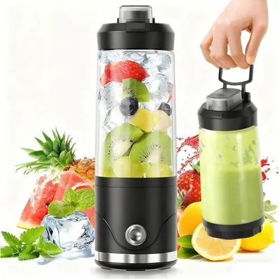 Tragbarer Mixer 500 ml, wiederaufladbar, mit Trinktülle, schwarz