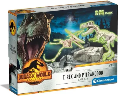 Zdjęcie produktu dla Clementoni Jurassic World 3 - Zestaw do wykopalisk T-Rex i Triceratops