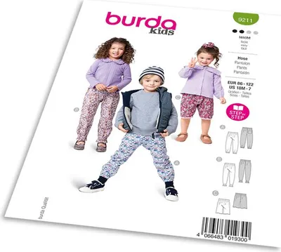 Obrázek produktu pro Střih Burda 9211 - Dětské tepláky s elastickým pasem a kraťasy s lemováním
