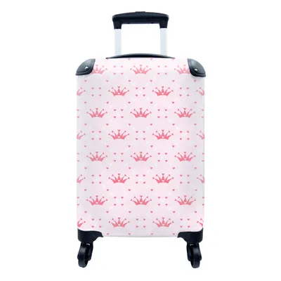 Produktbild von MuchoWow® Koffer Handgepäck Trolley Rollkoffer Kleine Reisekoffer mit 4 Rollen - Krone - Muster - Rosa - Cabin Size < 55x40x23 cm & 55x40x20 cm - Fotokoffer - Kabinenkoffer - Boardgepäck - Reise-Box - Reisekoffer - Reisegepäck - Koffer mit Bild - Trolley für Kinder