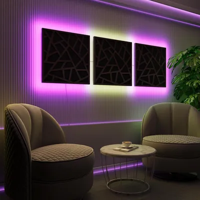 Obrázek produktu pro Sada 3 ks akustických LED panelů s RGB podsvícením pro Echo Control | Zvukově izolační panely s podsvícením | 3x SKYROSS – samostatně | Wenge