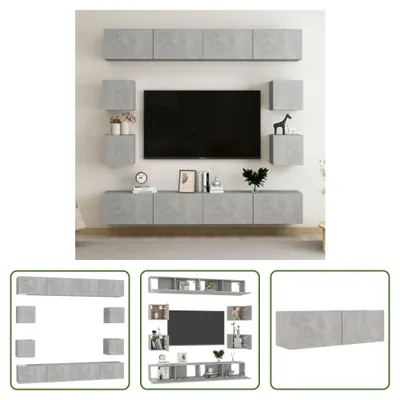Produktbild von The Living Store 8-tlg. TV-Schrank-Set Betongrau Holzwerkstoff