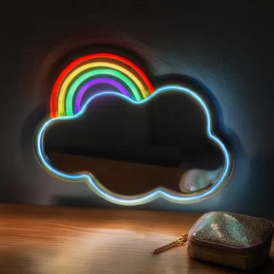 Zdjęcie produktu dla Lustro KASANOVA z oświetleniem neonowym w kolorach tęczy, 34 x 26 cm