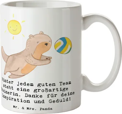 Produktbild von Mr. & Mrs. Panda Trinkbecher Volleyball Trainerin - Weiß - Geschenk, Danksagung, Gemeinschaft, Kaffeetasse, Keramiktasse, Henkelpott, Unterstützung, Kaffeebecher, haferl