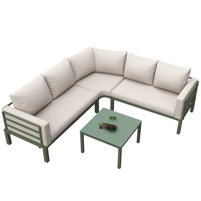 Produktbild von MERAX Gartenlounge-Set Sitzgruppe für 4-5 Personen, 4-tlg, Gartenmöbel mit Couchtisch, gehärtetes Glas und verzinkter Eisenrahmen, Beige