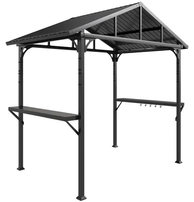 Produktbild von Grillpavillon 2,52 x 1,56 m, Wasserdicht Grill Pavillon mit Satteldach Seitenablage Haken Stahlrahmen Schwarz