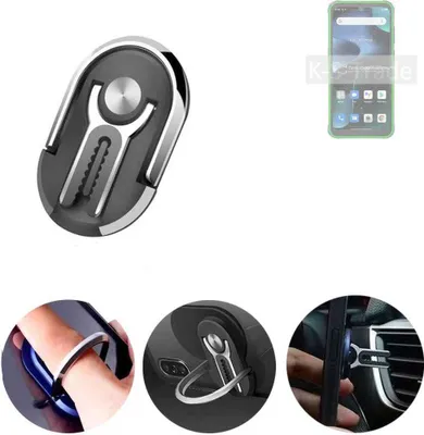 Produktbild von K-S-Trade 3in1 Smartphone-Ring Handy-Ring kompatibel mit Blackview BV5200 Fingerhalterung  Handyring Tischständer Lüftungsgitter-Halterung Tisch