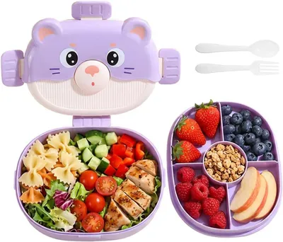 Produktbild von Lunchbox mit isolierten Fächern, 1350 ml, lila, für Schule und Picknick