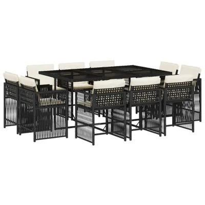 Produktbild von 11-tlg. Garten-Essgruppe mit Kissen Schwarz Poly Rattan