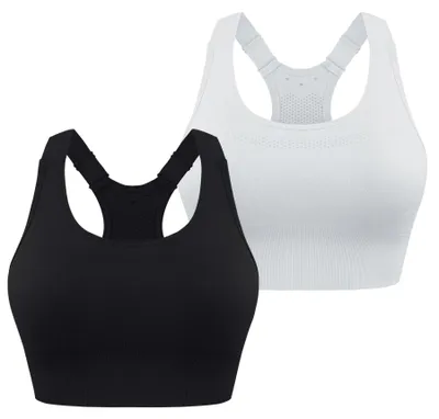 Image de Soutiens-gorge de sport pour femmes - Push-up - Noir et blanc - Bretelles réglables