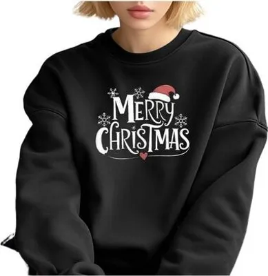 Produktbild von Damen Weihnachtspullover Merry Christmas Sweatshirt Xmas Pullover Langarmshirt Bluse,schwarz, Damen, 2XL