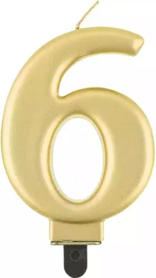 Produktbild von Kerze Zahl 6, metallic gold, 8 cm