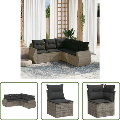 Produktbild von The Living Store 5-tlg. Garten-Sofagarnitur mit Kissen Grau Poly Rattan