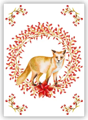 Produktbild von Schöne klassische Weihnachtskarte mit edlem Weihnachtskranz in rot mit Fuchs