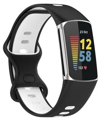 Produktbild von By Qubix passend für Fitbit Charge 5 & 6 Sportarmband mit doppelter Schlaufe - Schwarz / Weiß - zweifarbig - Größe: L