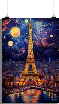 Produktbild von Eiffelturm Poster - Sternennacht Poster - Kunstposter - 61x91cm - Perfekt zum Einrahmen