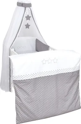 Produktbild von Baby Delux Baby Bettwäsche Bettset 4-tlg Bettausstattung Nestchen Himmel mit Stickerei Grey Stars
