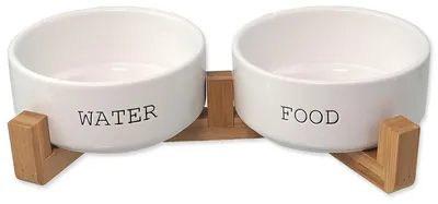 Zdjęcie produktu dla Zestaw misek ceramicznych Dog Fantasy ze stojakiem biały 2x 13x5,5cm, 400ml