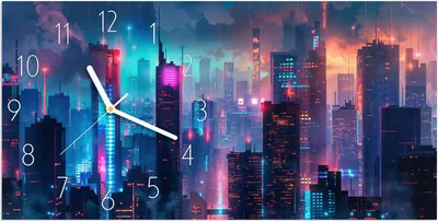 Produktbild von Wanduhr aus Glas mit Motiv Zukunftsstadt- 60 x 30 cm - inkl. Aufhängesystem