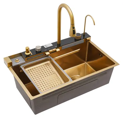Immagine prodotto di Set lavello da cucina, rubinetto estraibile, struttura in acciaio inox, 75x46x22 cm