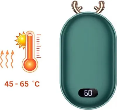 Produktbild von MOZY® - Wiederaufladbarer Handwärmer - mit Powerbank - Rentier - Grün - 3 Einstellungen - bis zu 65 °C - Wiederverwendbar - USB - Wiederverwendbarer Handwärmer - Winter - Heizung - Kalte Hände