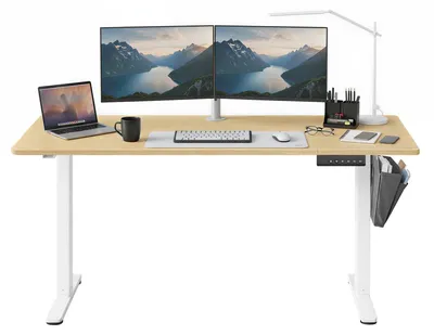 Image de Bureau réglable en hauteur électriquement, avec 4 mémoires, en bois doré, dimensions 160x70x72-120 cm